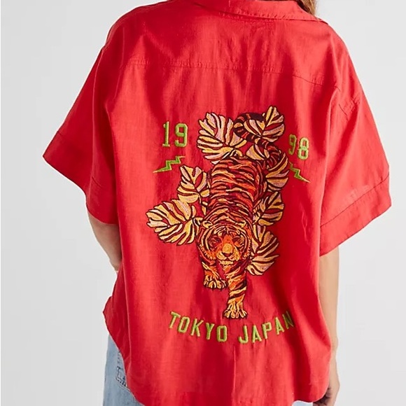 Free People Tops - FP We The Free Welcome To Tokyo Top Embroidered Tiger Red Size Small